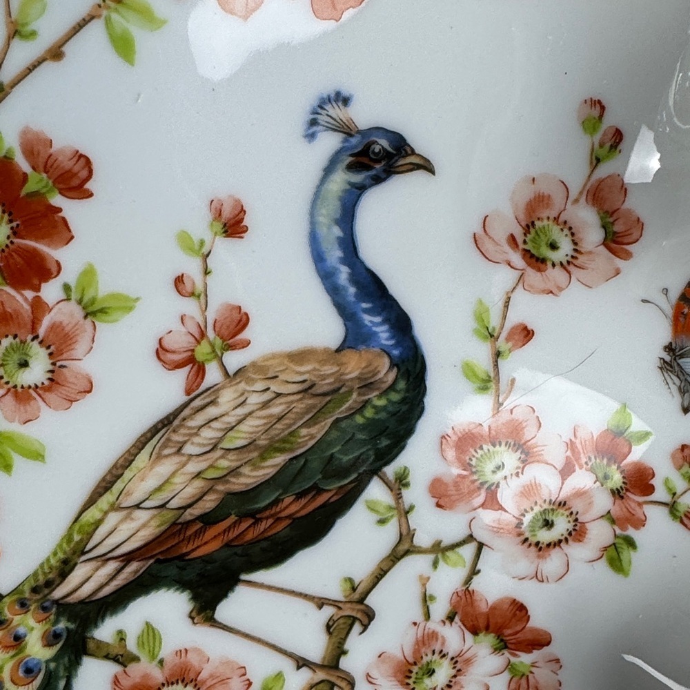 Gold-Trimmed Floral Peacock Serveware Dish - Picture 3 of 16